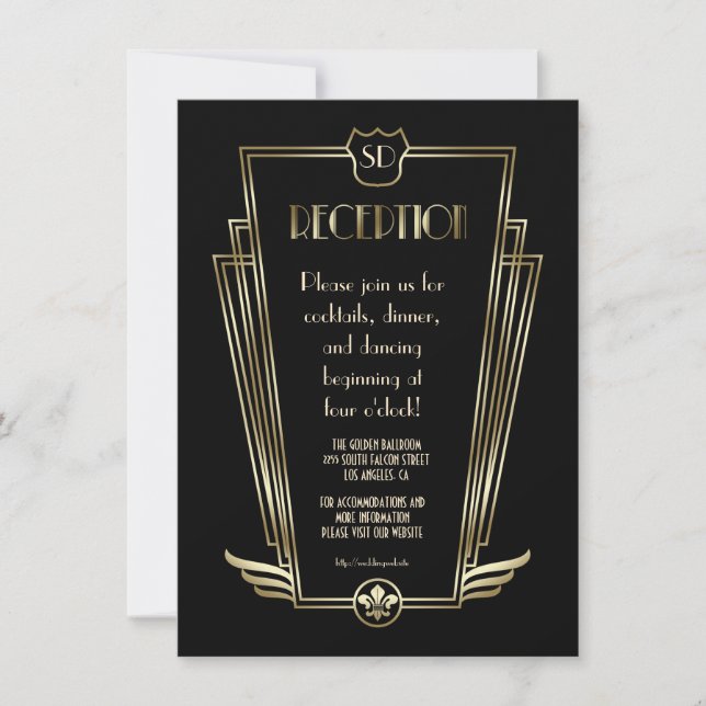 Royal Gold Art Deco Monogram Wedding Reception Invitation (Front)