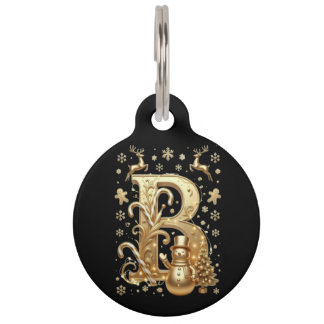 Royal Gold B Luxury Snowman Round Pet ID Tag