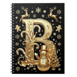 Royal Gold B Luxury Snowman Spiral Notebook