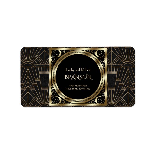 Royal Gold Black Art Deco 20s Wedding Label (Front)