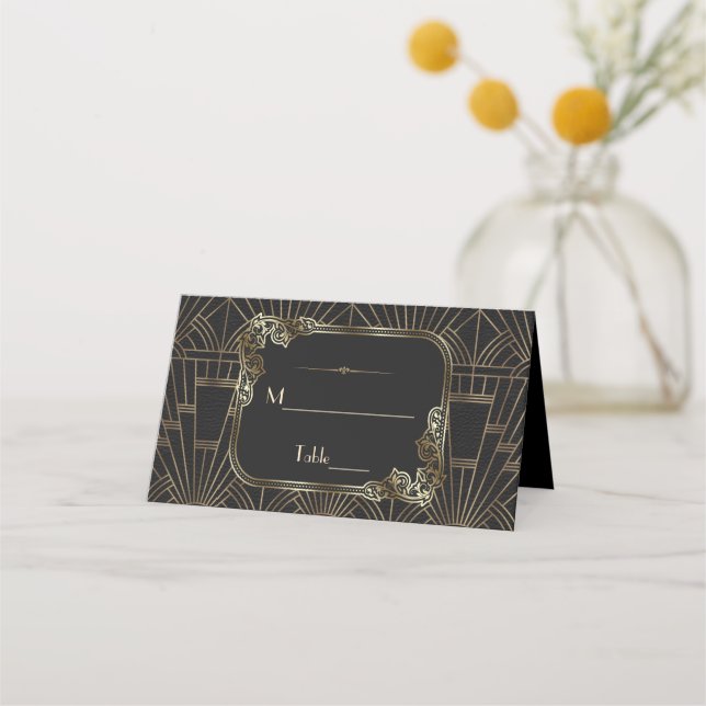 Royal Gold Black Art Deco 20s Wedding Place Card (Back)