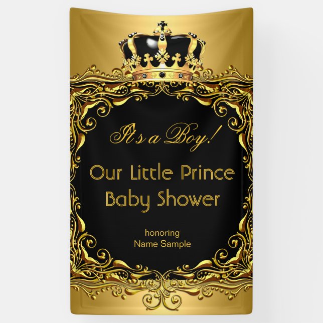 Royal Gold Black Crown Baby Shower Boy 2 Banner (Vertical)
