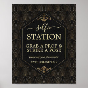 Royal Gold Black Gatsby Wedding Hashtag Poster