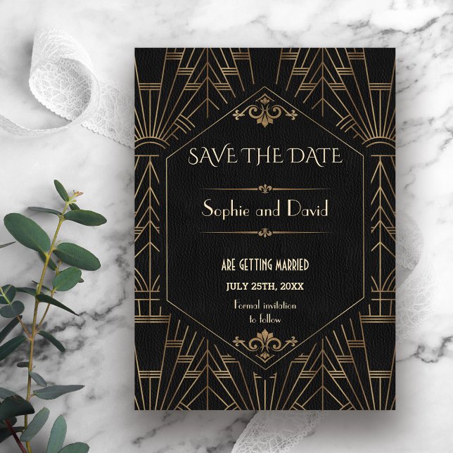 Royal Gold Black Great Gatsby 1920s Save The Date Invitation (Creator Uploaded)