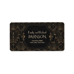 Royal Gold Black Great Gatsby 1920s Wedding Label