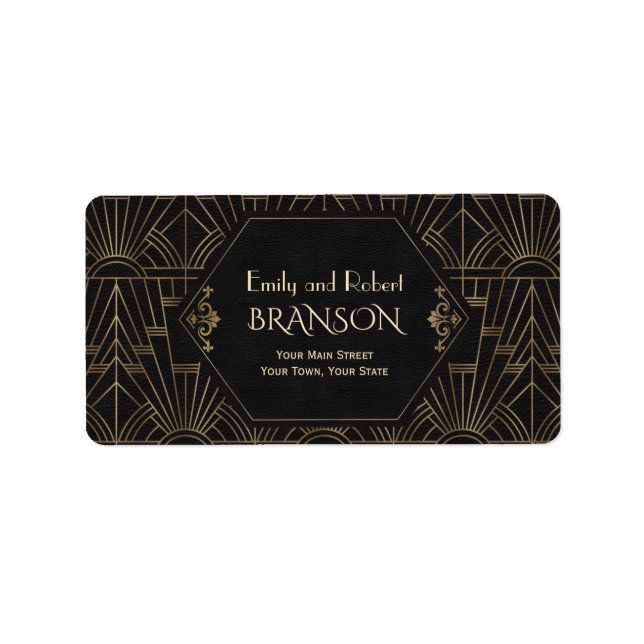 Royal Gold Black Great Gatsby 1920s Wedding Label (Front)