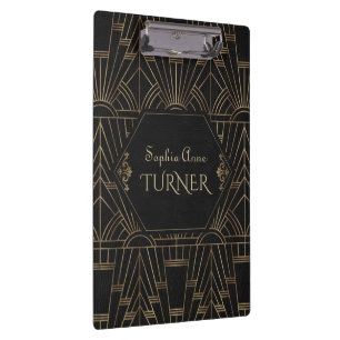Royal Gold Black Great Gatsby 20s Style Monogram Clipboard