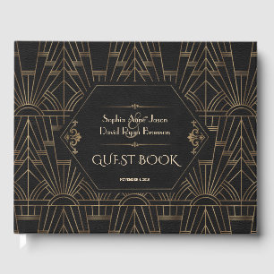Royal Gold Black Great Gatsby 20s Wedding Planner Guest Book