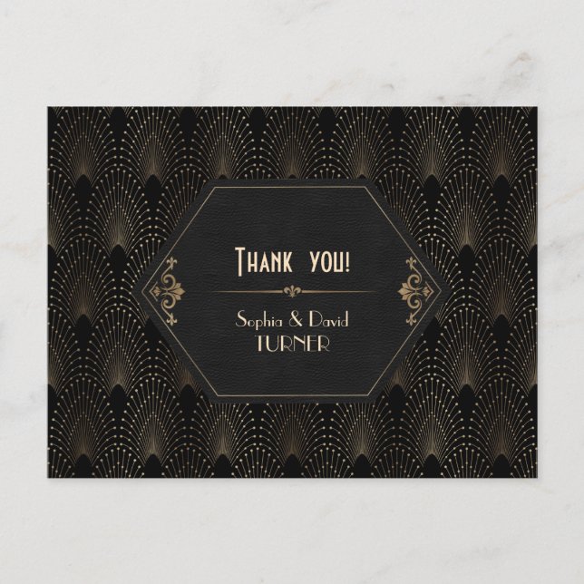 Royal Gold Black Great Gatsby Art Deco Thank You Postcard (Front)