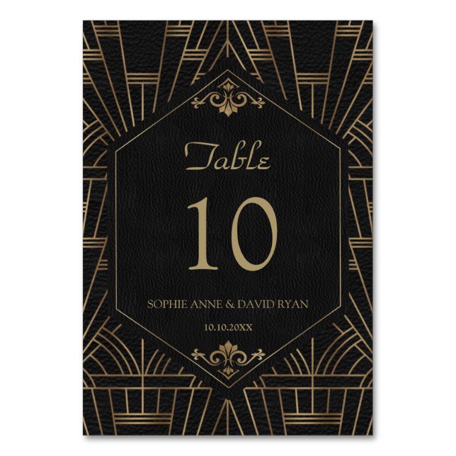 Royal Gold Black Great Gatsby Wedding Table Number (Front)
