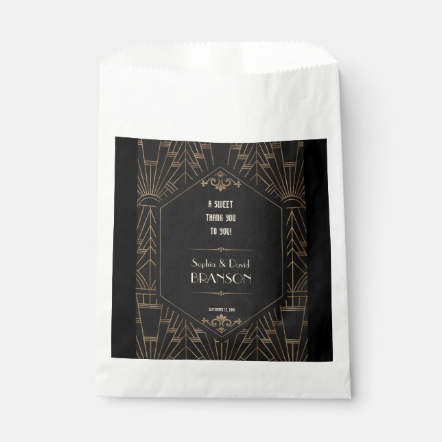 Royal Gold Black Great Gatsby Wedding THANK YOU Favour Bags (Front)