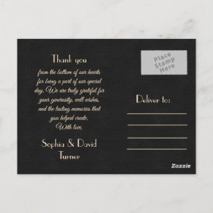 Royal Gold Black Great Gatsby Wedding Thank You Postcard