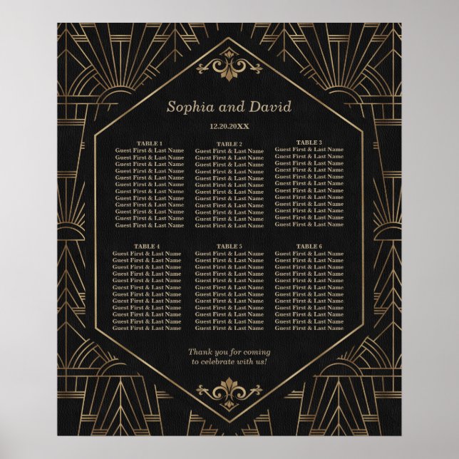 Royal Gold Black Great Gatsby Wedding Welcome Sign (Front)