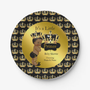 Royal Gold Black Prince Crown Baby Shower Ethnic Paper Plate