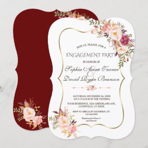 Royal Gold Blush Pink Floral Burgundy Engagement Invitation