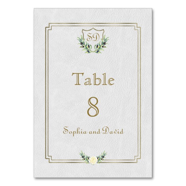 Royal Gold Crest Lush Greenery Table Number (Front)