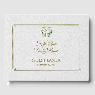 Royal Gold Crest Lush Greenery Wedding Guest Book