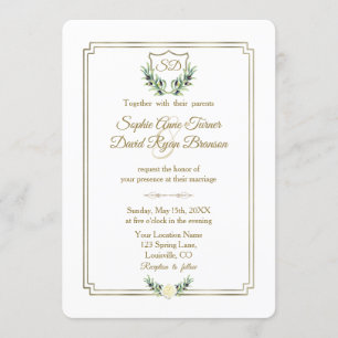 Royal Gold Crest Lush Greenery Wedding Invitation