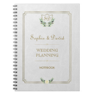Royal Gold Crest Lush Greenery Wedding Planner Notebook