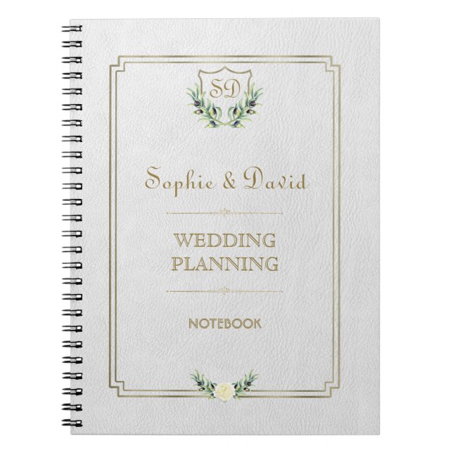 Royal Gold Crest Lush Greenery Wedding Planner Notebook (Front)