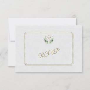 Royal Gold Crest Lush Greenery Wedding RSVP