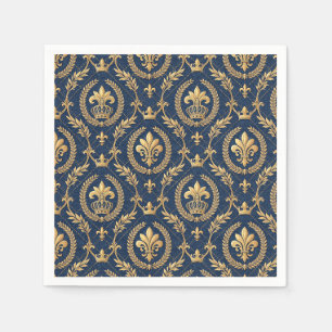 Royal Gold Crown Blue Velvet Luxury Damask Pattern Napkin