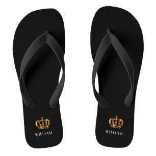 Royal Gold Crown Customised Name Black Flip Flops