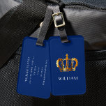 Royal Gold Crown Customised Name Blue Luggage Tag<br><div class="desc">Royal Gold Crown Customised Name Blue Luggage Tag</div>