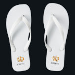 Royal Gold Crown Customised Name White Flip Flops<br><div class="desc">Royal Gold Crown Customised Name White Flip Flops</div>