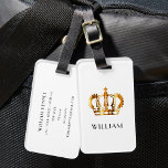 Royal Gold Crown Customised Name White Luggage Tag<br><div class="desc">Royal Gold Crown Customised Name White Luggage Tag</div>