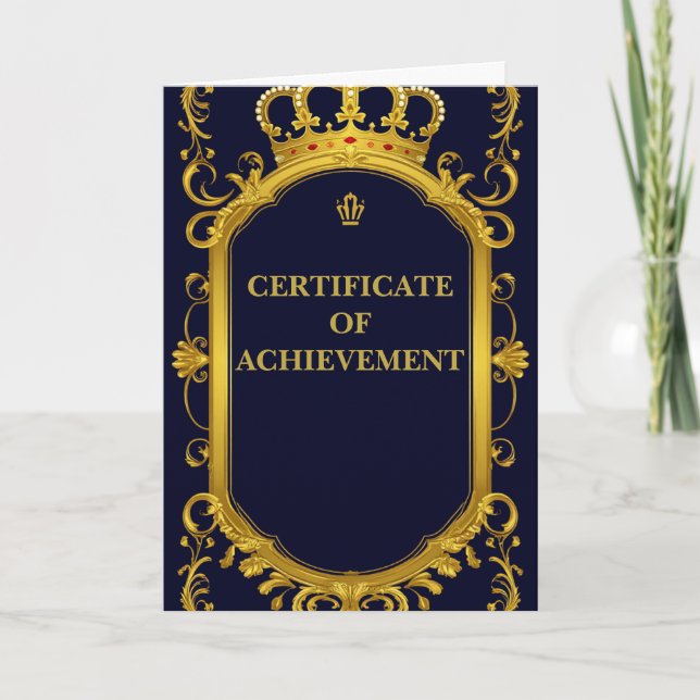 Royal Gold Crown Frame On Blue Formal 👑 Card (Front)