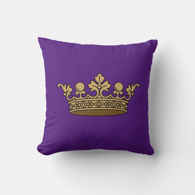 royal gold crown on deep royal purple background cushion (Front)
