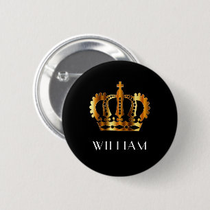 Royal Gold Crown Personalised Name Black 6 Cm Round Badge