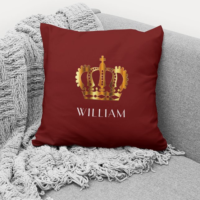 Royal Gold Crown Personalised Name Red Cushion (Creator Uploaded)