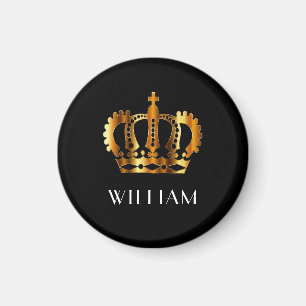 Royal Gold Crown Personalized Name Black Magnet