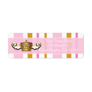 Royal Gold Crown Pink Princess Party Address Label