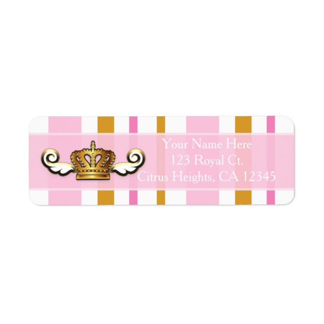 Royal Gold Crown Pink Princess Party Address Label (Front)