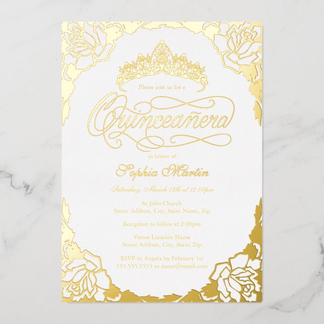 Royal Gold Elegant Script Quinceanera  (Front)