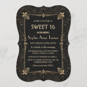 Royal Gold Fleur-de-Lis Art Deco 1920s SWEET 16 Invitation