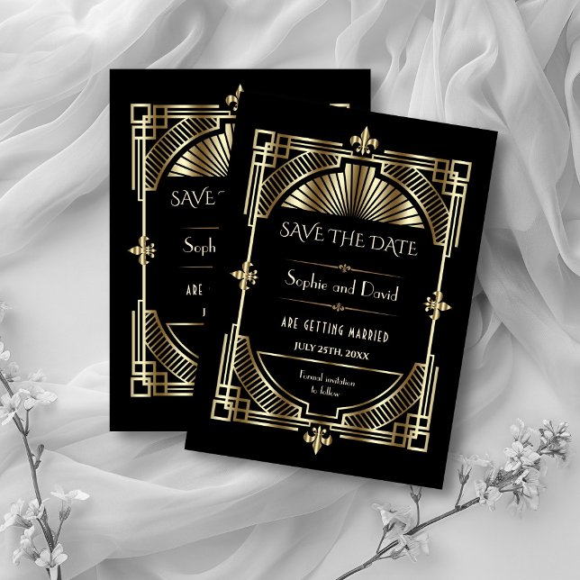 Royal Gold Fleur-de-lis Great Gatsby Wedding Invitation (Creator Uploaded)