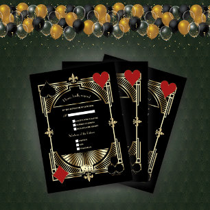 Royal Gold Fleur-de-lis Great Gatsby Wedding RSVP Card