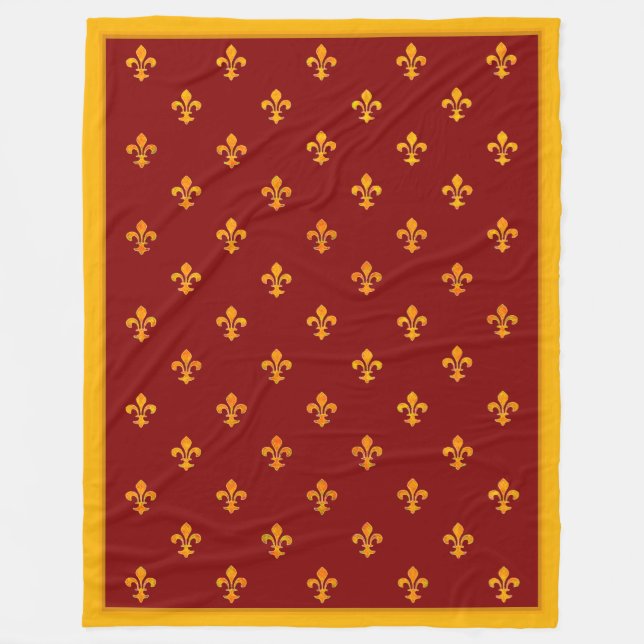 Royal Gold Fleurs de Lis on Royal Garnet Fleece Blanket (Front)