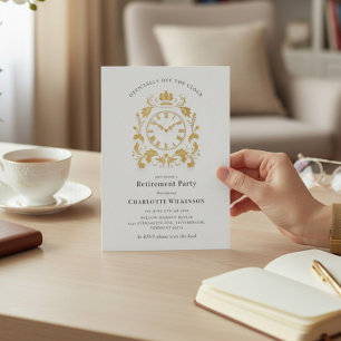 Royal Gold Flourish Clock Retirement Party Announc Invitation