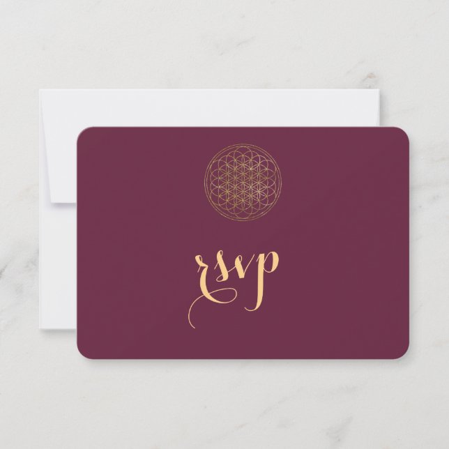 Royal Gold Flower of Life Sacred Geometry Wedding RSVP Card (Front)