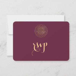 Royal Gold Flower of Life Sacred Geometry Wedding RSVP Card
