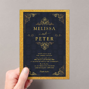 Royal Gold Glitter Ornate Wedding Acrylic Invitations