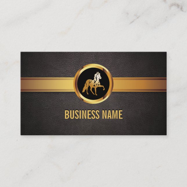 Royal Gold Horse Dark Leather Business Card (Front)