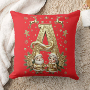 Royal Gold Letter A Luxury Red Festive Throw  Cushion