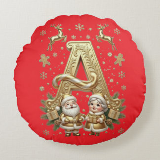 Royal Gold Letter A Luxury Red Round Throw Pillow