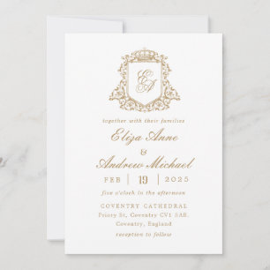 Royal Gold Monogram Crest Wedding Invitation